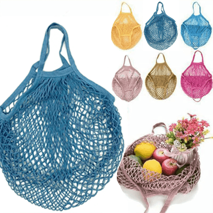 Reusable Mesh Net Shopping Bag String Tote Grocery Fruit Vegetable Storage - Beige.