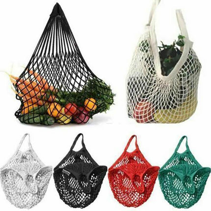 Reusable Mesh Net Shopping Bag String Tote Grocery Fruit Vegetable Storage - Beige.