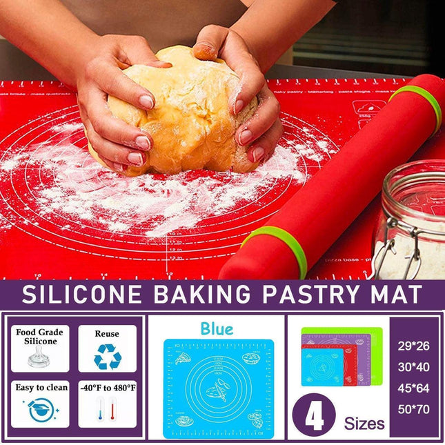 Blue Reusable Non-Stick Silicone Rolling Dough Mat Cake Pastry Baking Fondant Sheet - 40*30cm.