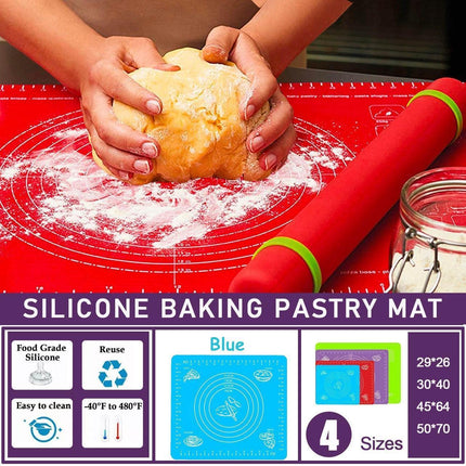 Blue Reusable Non-Stick Silicone Rolling Dough Mat Cake Pastry Baking Fondant Sheet - 64*45cm.