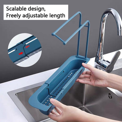 Telescopic Sink Rack Holder Expandable Storage Drain Basket Home Kitchen Kit - Blue.