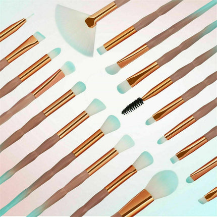 20 Pcs Eye Make-Up Brushes Diamond Unicorn Eyeshadow Eyebrow Blending Brush Set - Blue and Pink.
