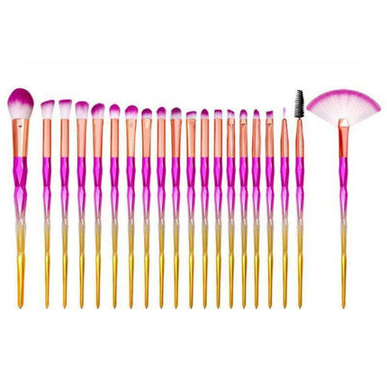 20 Pcs Eye Make-Up Brushes Diamond Unicorn Eyeshadow Eyebrow Blending Brush Set - Blue and Pink.