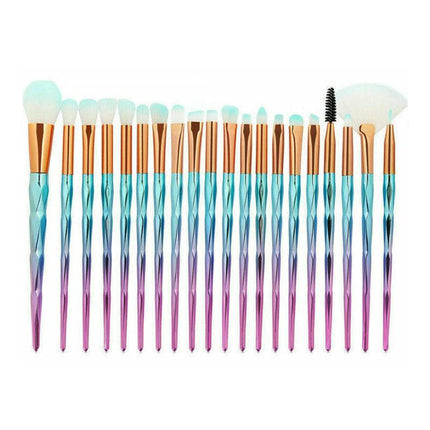 20 Pcs Eye Make-Up Brushes Diamond Unicorn Eyeshadow Eyebrow Blending Brush Set - Blue and Purple.