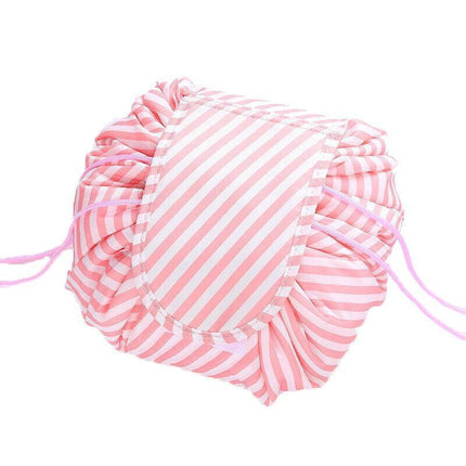 Portable Travel Makeup Bag Drawstring Cosmetic Pouch Lazy Storage Organiser Case - Blue Flamingo.