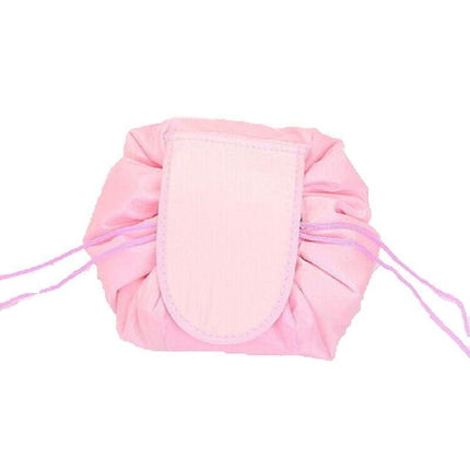 Portable Travel Makeup Bag Drawstring Cosmetic Pouch Lazy Storage Organiser Case - Blue Flamingo.