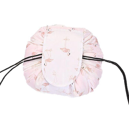 Portable Travel Makeup Bag Drawstring Cosmetic Pouch Lazy Storage Organiser Case - Blue Flamingo.