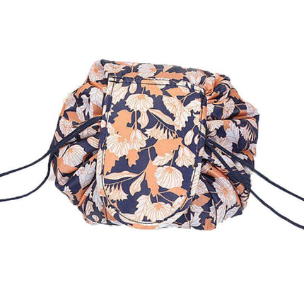 Portable Travel Makeup Bag Drawstring Cosmetic Pouch Lazy Storage Organiser Case - Blue Flamingo.