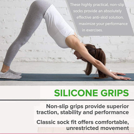 3 Pairs Ladies Women Sports Cotton Rich Pilates Yoga Non-Slip Grip Socks - Grey.
