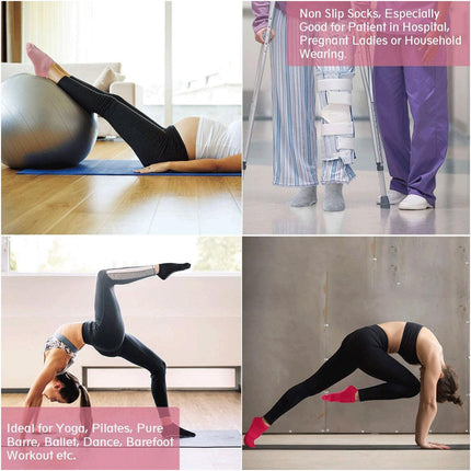 3 Pairs Ladies Women Sports Cotton Rich Pilates Yoga Non-Slip Grip Socks - Grey.