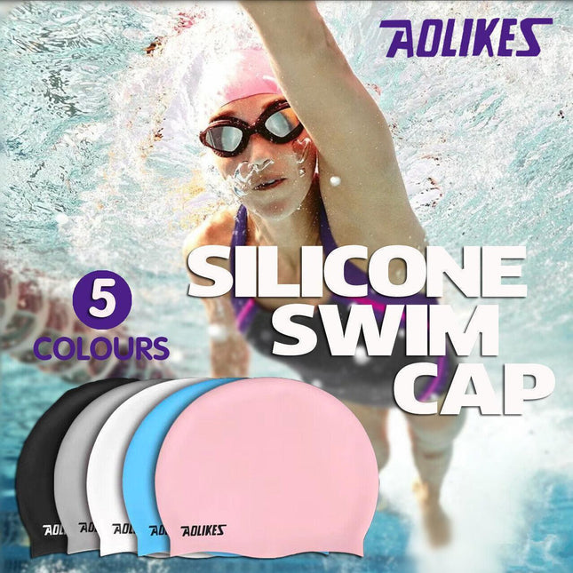 Aolikes Silicone Swimming Cap Waterproof Unisex Swim Hat for Men and Women - Grey.