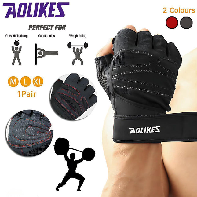 L Size Weight Lifting Gloves Gym Bodybuilding Fitness Workout Cycling Crossfit Men - One Pair Red.
