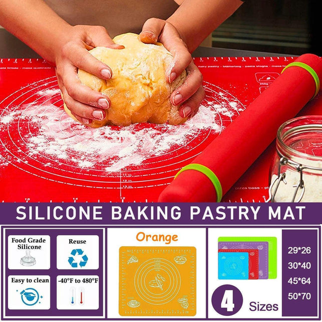 Orange Reusable Non-Stick Silicone Rolling Dough Mat Cake Pastry Baking Fondant Sheet - 29*26cm.