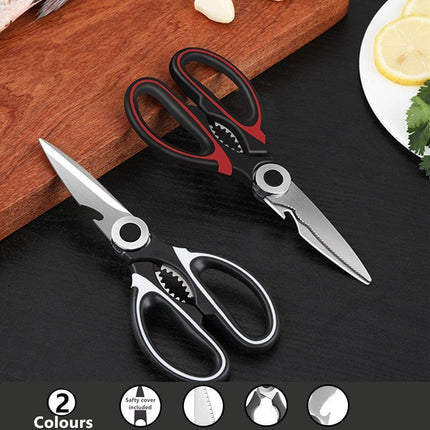 Heavy Duty Kitchen Scissors Multi Purpose Stainless Steel Chicken Bone Cutter - Red.