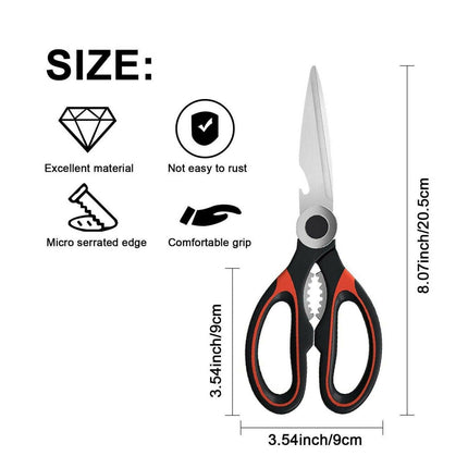 Heavy Duty Kitchen Scissors Multi Purpose Stainless Steel Chicken Bone Cutter - Red.