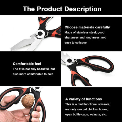 Heavy Duty Kitchen Scissors Multi Purpose Stainless Steel Chicken Bone Cutter - Red.