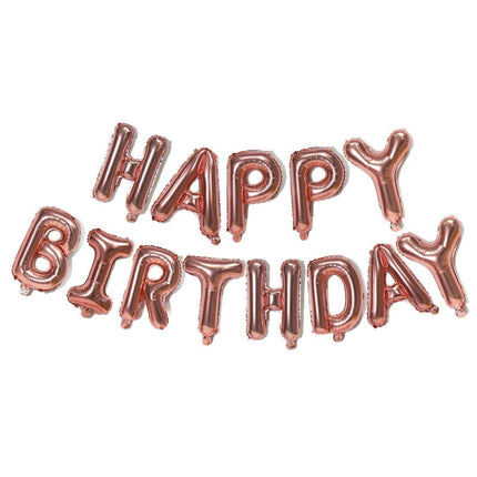 40Cm 3D Happy Birthday Letters Balloons Inflating Foil Banner Bunting Celebrate - Rose Gold.