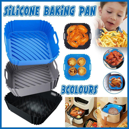 Air Fryer Silicone Pot Basket Liner Non Stick Reusable Baking Tray Accessories - Grey.