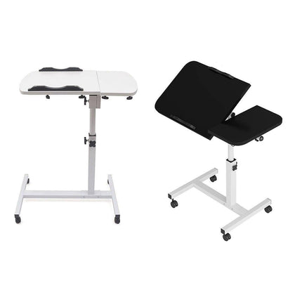 Adjustable Folding Computer Desk Stand Floor-Standing Movable Bedside Table - White.