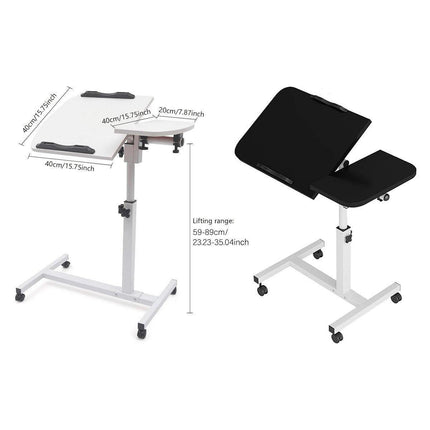 Adjustable Folding Computer Desk Stand Floor-Standing Movable Bedside Table - White.
