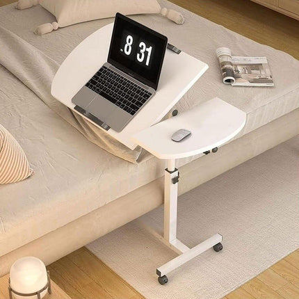 Adjustable Folding Computer Desk Stand Floor-Standing Movable Bedside Table - White.
