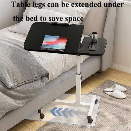 Adjustable Folding Computer Desk Stand Floor-Standing Movable Bedside Table - White.