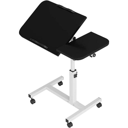Adjustable Folding Computer Desk Stand Floor-Standing Movable Bedside Table - White.