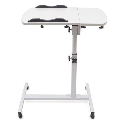 Adjustable Folding Computer Desk Stand Floor-Standing Movable Bedside Table - White.