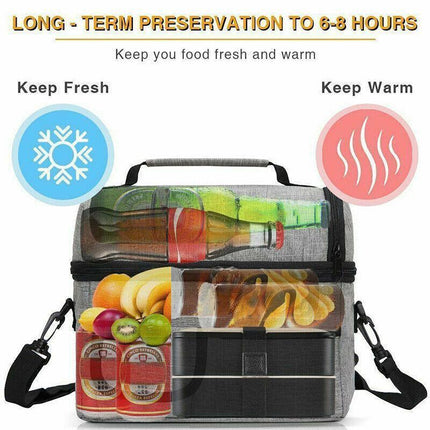 Insulated Lunch Bag Box Tote Cooler For Women Men Hot Cold Food Thermal - Blue.