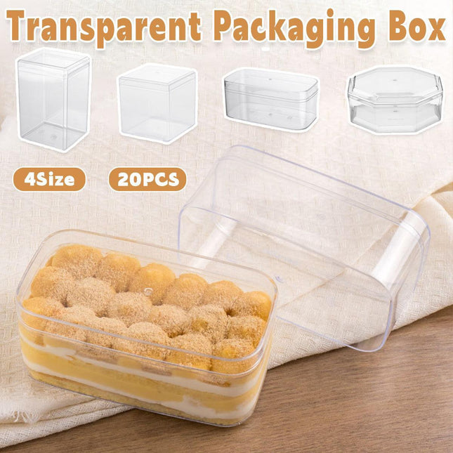 20pcs Transparent Biscuit Box Plastic Cake Box Pastry Dessert Storage Container - 5.5x9.5cm.