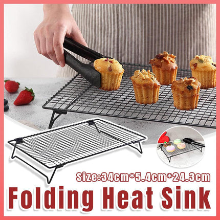 Collapsible Black Mesh Cake Cooling Rack Foldable Baking Tray for Kitchen Use.