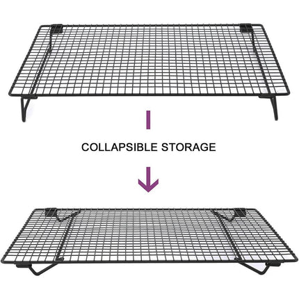 Collapsible Black Mesh Cake Cooling Rack Foldable Baking Tray for Kitchen Use.