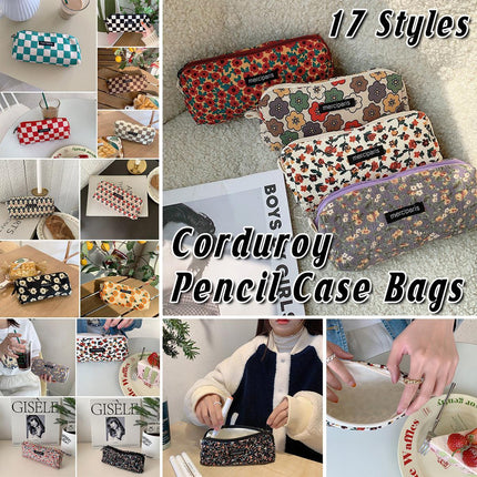 Large Capacity Pencil Case Organiser Bag Stationery Holder School Travel Pouch - Cartoon Flowers.