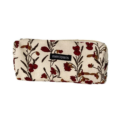 Large Capacity Pencil Case Organiser Bag Stationery Holder School Travel Pouch - Cartoon Flowers.