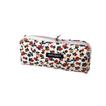Large Capacity Pencil Case Organiser Bag Stationery Holder School Travel Pouch - Cartoon Flowers.