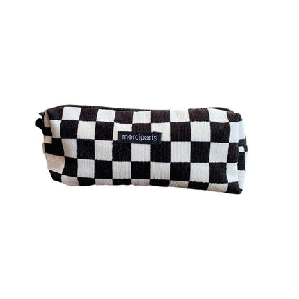 Large Capacity Pencil Case Organiser Bag Stationery Holder School Travel Pouch - Green Beige Plaid.