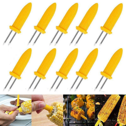 BBQ Corn Holders Set of 10 Reusable Stainless Steel Skewers for Kitchen and Grill.