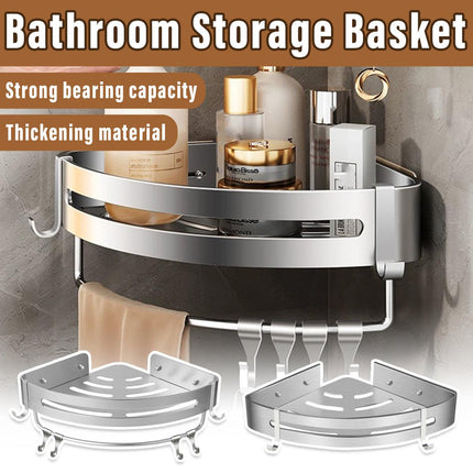 Wall Mounted Bathroom Shelf Triangle Corner Shower Storage Rack for Toiletries - Single layer with rod.