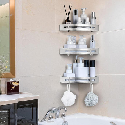 Wall Mounted Bathroom Shelf Triangle Corner Shower Storage Rack for Toiletries - Single layer with rod.