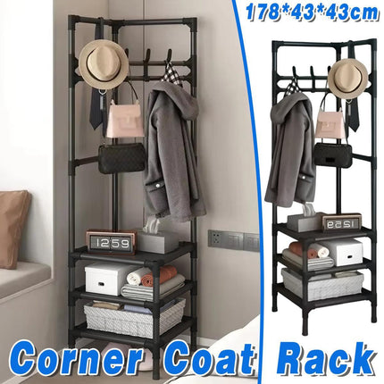 Floor Standing Corner Coat Rack Multifunctional Clothes Hanger Storage Organizer.