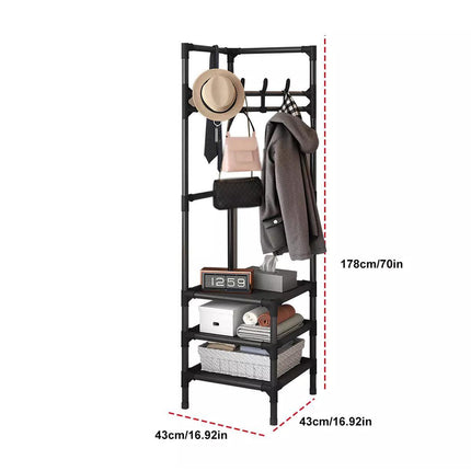 Floor Standing Corner Coat Rack Multifunctional Clothes Hanger Storage Organizer.
