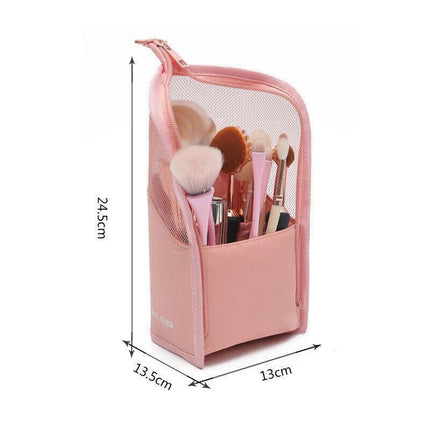 Stand Cosmetic Bag Travel Zipper Makeup Brush Holder Organizer Pouch Case Cover - Black.