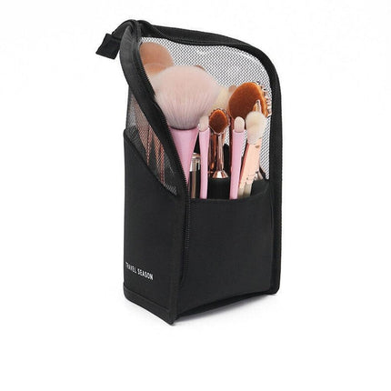 Stand Cosmetic Bag Travel Zipper Makeup Brush Holder Organizer Pouch Case Cover - Black.