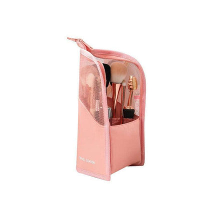 Stand Cosmetic Bag Travel Zipper Makeup Brush Holder Organizer Pouch Case Cover - Black.