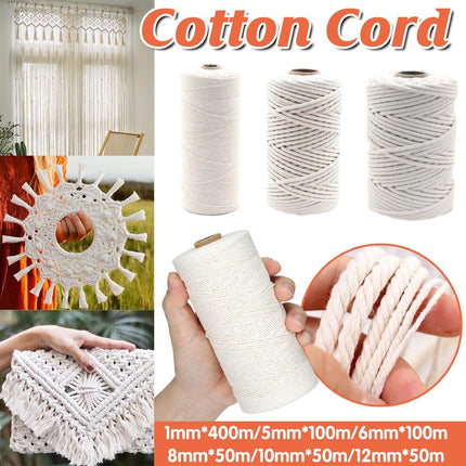 Cotton Rope Macrame Cord 1-12mm DIY Craft Tapestry Binding Decorative String - 6mm x 100m.
