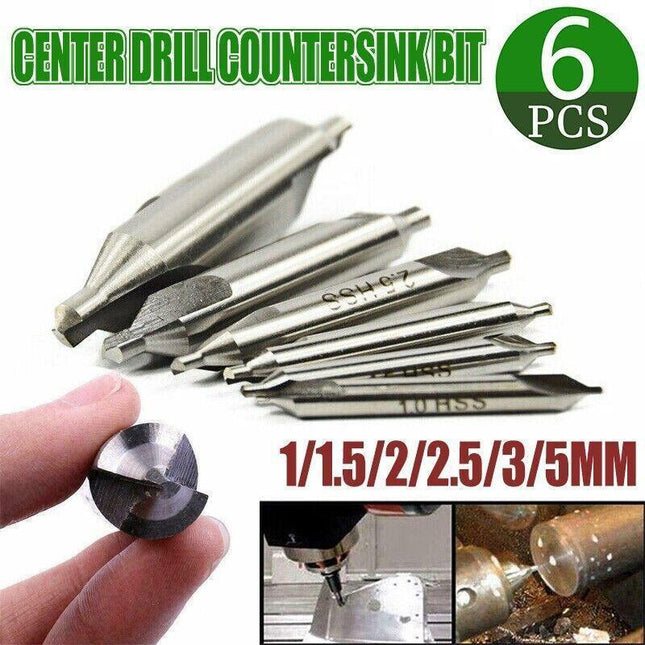 6Pcs Combined Center Drill Countersink Bit Lathe Mill Tackle Kit High Speed.