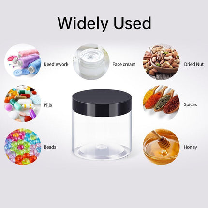 10pcs Wide Mouth Plastic Jars Black Lid Transparent Skin Care Cream Containers - 50ml.