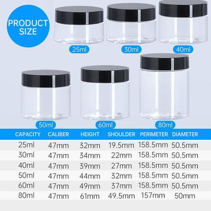 10pcs Wide Mouth Plastic Jars Black Lid Transparent Skin Care Cream Containers - 40ml.