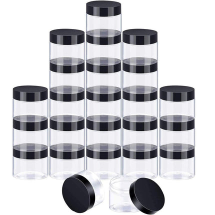 10pcs Wide Mouth Plastic Jars Black Lid Transparent Skin Care Cream Containers - 40ml.