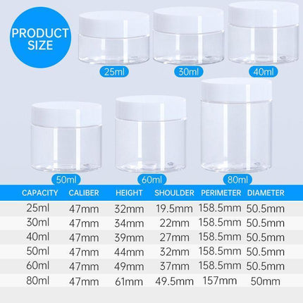 10pcs Transparent Wide Mouth Cream Dispenser White Lid Bottle Plastic Jar - 30ml.